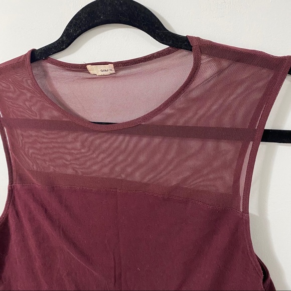 Garage Burgundy Cropped Tank Top with Mesh Detail - Picture 3 of 8